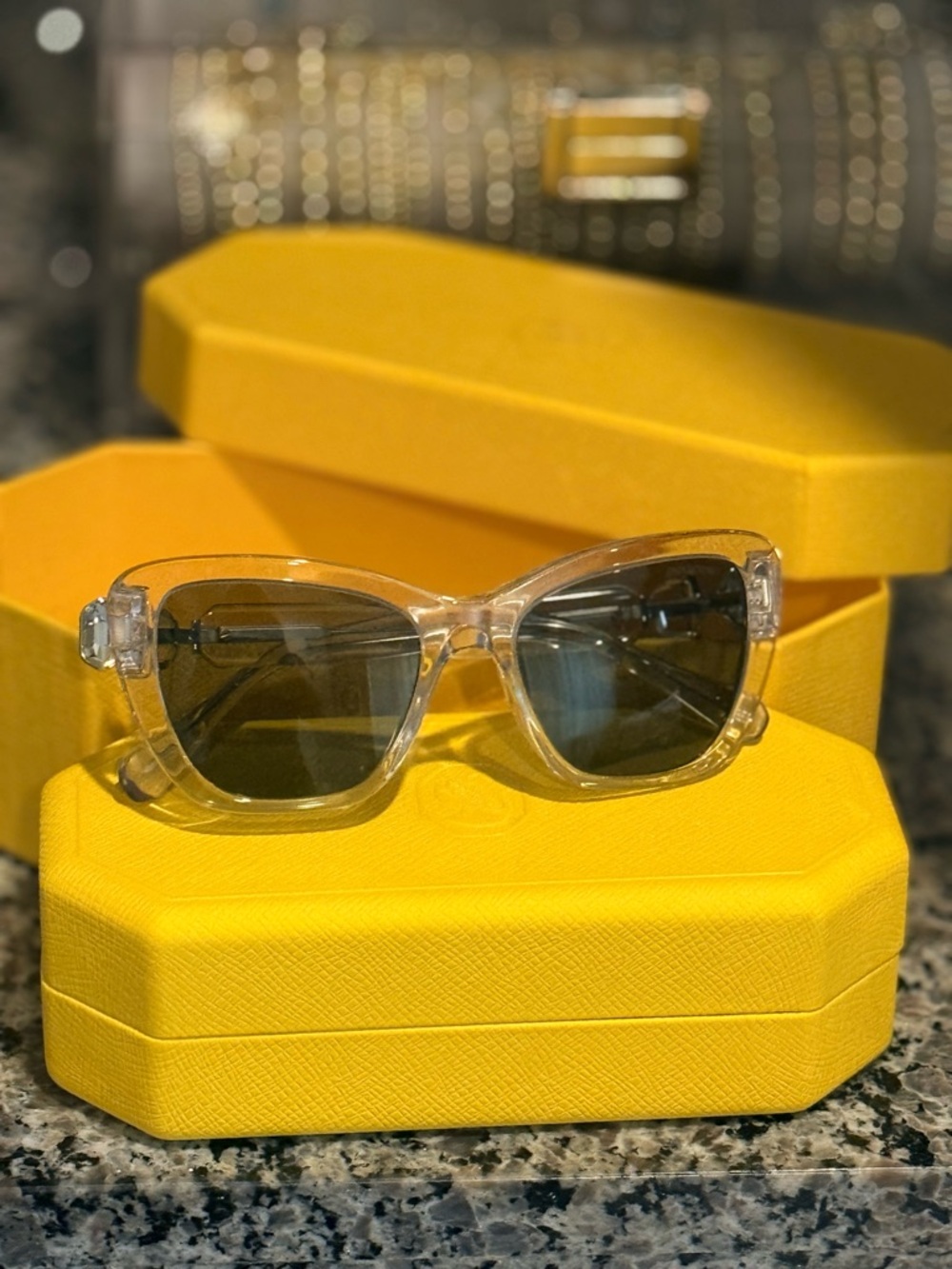 Swarovski Clear Transparent Frame Sunglasses with Gray Lenses and Crystals